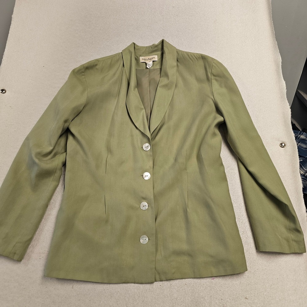 Melrose Collectibles Sage Green 100% Silk Blazer Vintage Shawl Collar Jacket 10